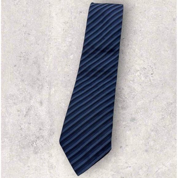 BURBERRY Silk Tie ITALY Navy Blue Striped W:3.4" EUC - Picture 1 of 5